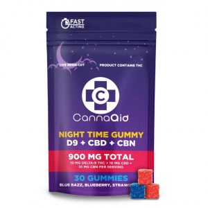 CannaAid D9/CBD/CBN Night Time Gummies 900MG – Blue Razz/Blueberry/Strawberry